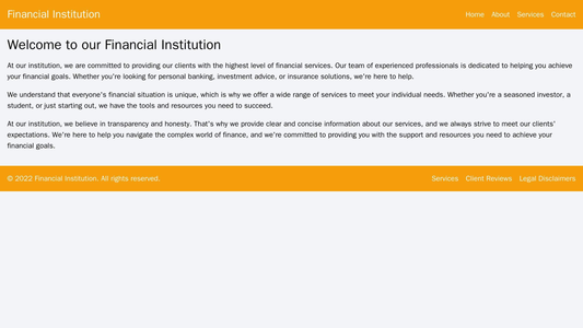 Financial Institution: A professional, clean design with a header featuring the institution's logo and a navigation menu Web Template 745