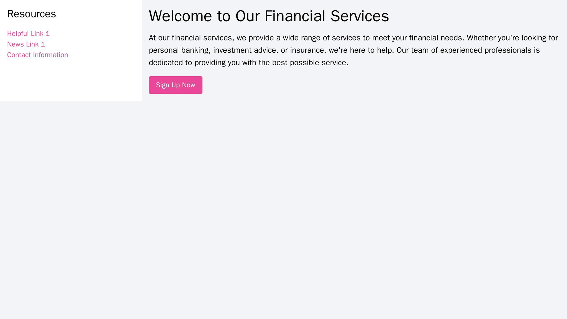 Financial Services: A sleek and modern design with a subdued color palette, a prominent call-to-action for signing up fo Web Template 1168