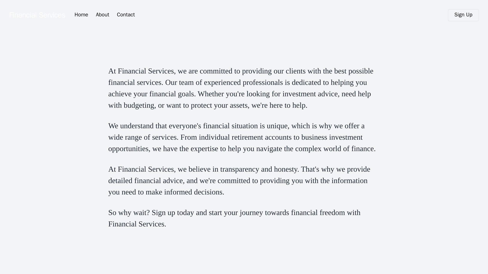 Financial Services: A sleek and modern design featuring a centered company logo and a horizontal menu at the top. The la Web Template 473