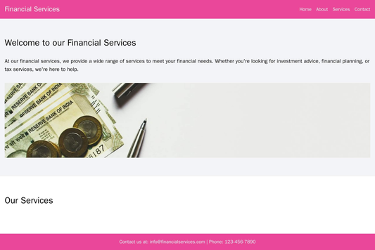 Financial Services: A professional design with a top banner, navigation menu, hero image, and a central section displayi Web Template 876