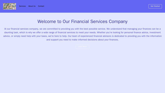 Financial Services Company: Minimalist design with a centered logo, a navigation bar, and a clear call-to-action button. Web Template 957