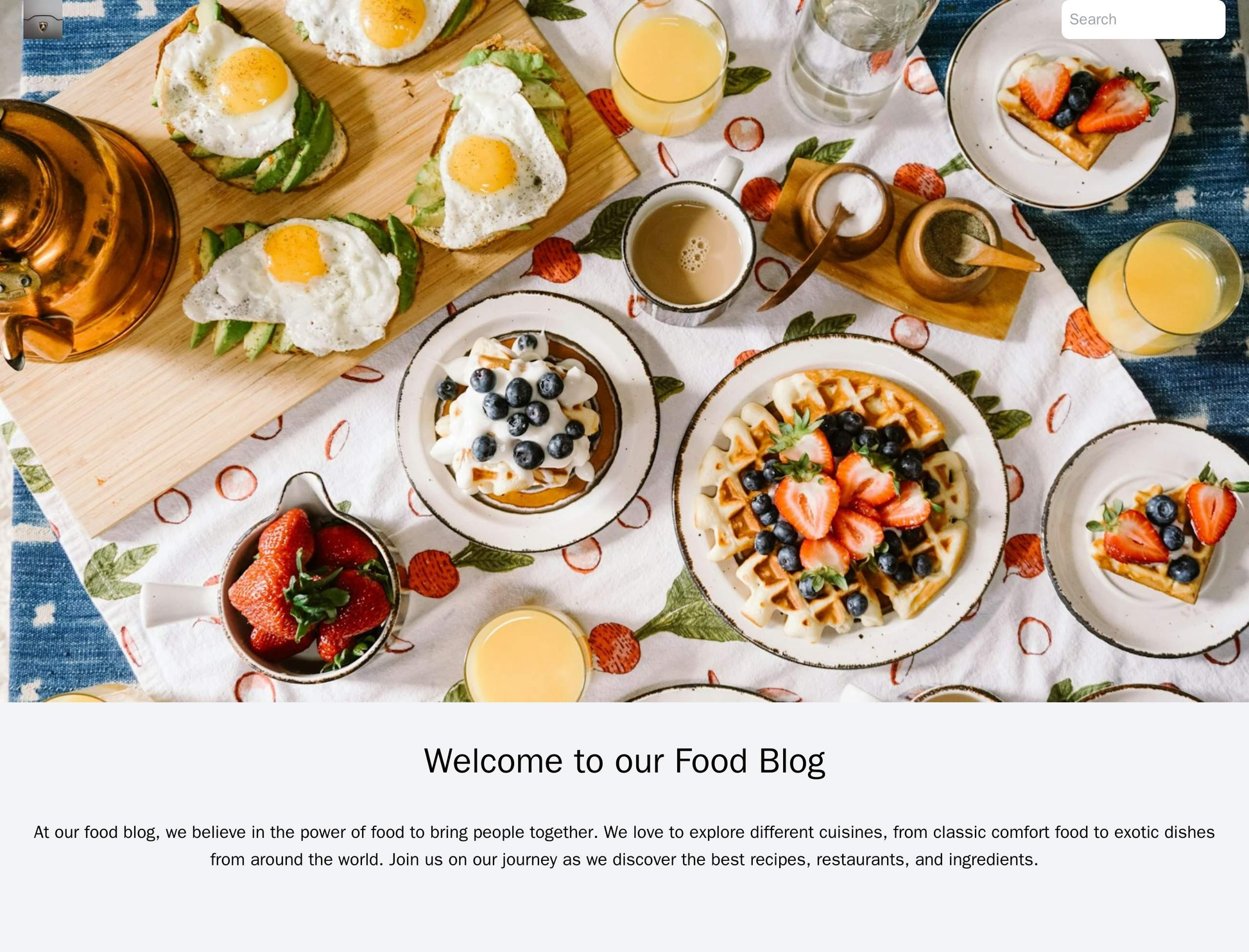 Food Blog: A layout with a full-width header image featuring a recipe, a search bar located at the top right, and a cent Web Template 1942