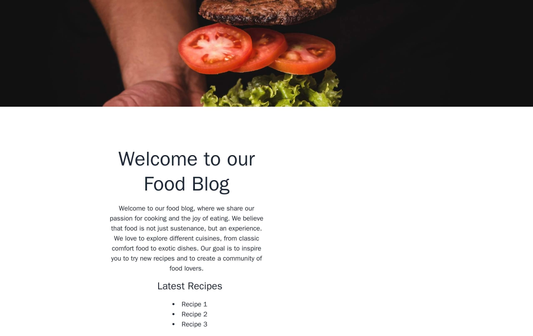 Food Blog: A full-width header image showcasing an enticing meal, paired with a sidebar for latest recipes and recent po Web Template 958