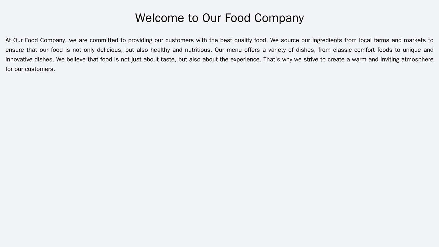 Food Company: A warm, inviting design with a full-width header image of a delicious dish, a menu bar at the top with a l Web Template 1400