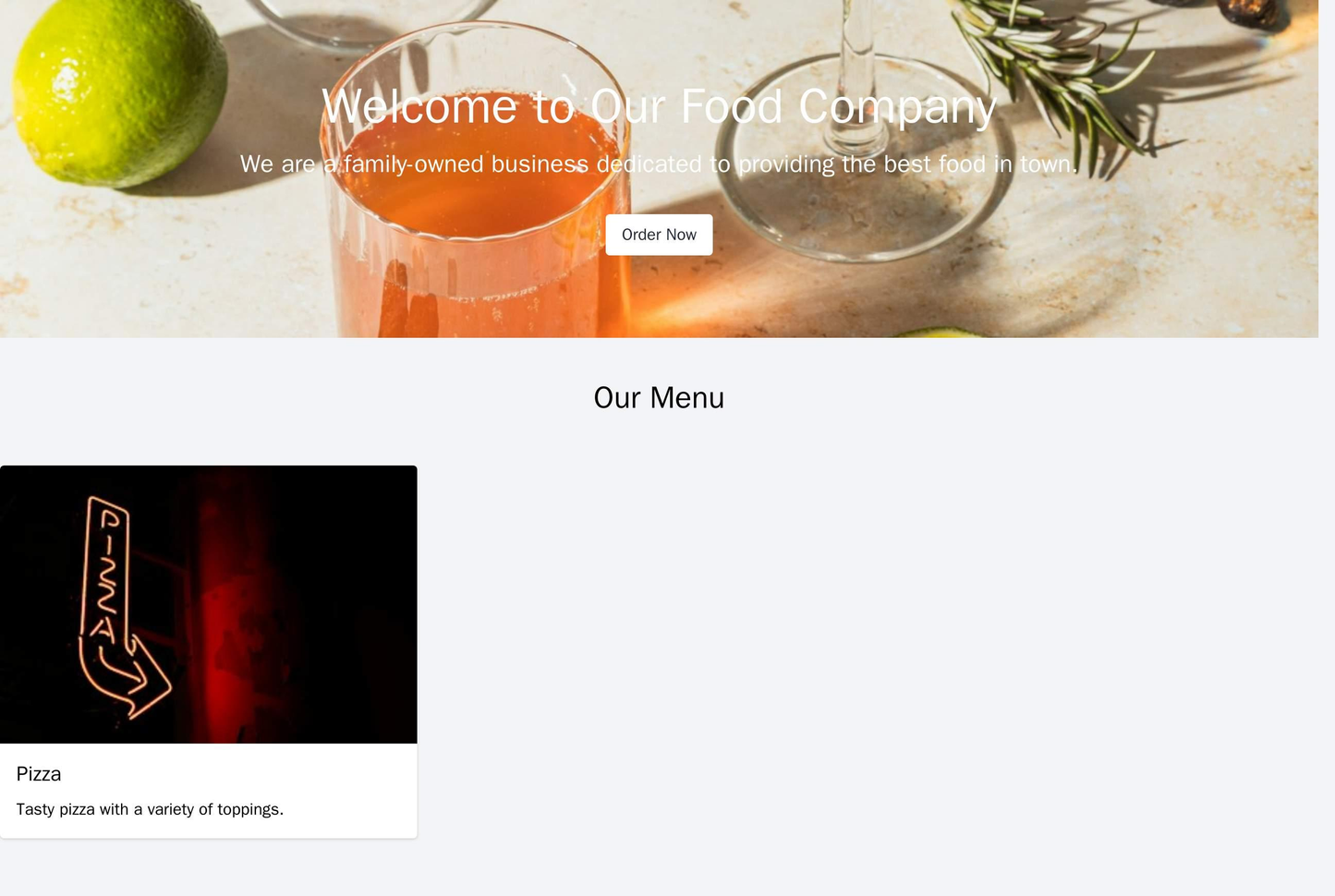 Food Company: A horizontal layout featuring a top banner with an integrated call-to-action and delicious food images acr Web Template 1911