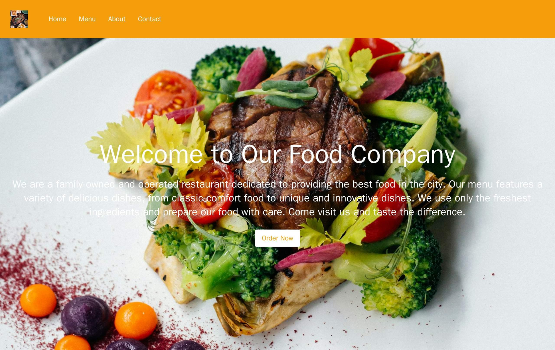 Food Company: A warm and inviting design featuring a large, high-resolution image of a delicious meal as the background. Web Template 249