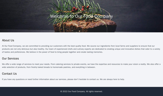 Food Company: A multi-page layout with a colorful header image of a dish, a left sidebar for easy navigation and informa Web Template 696