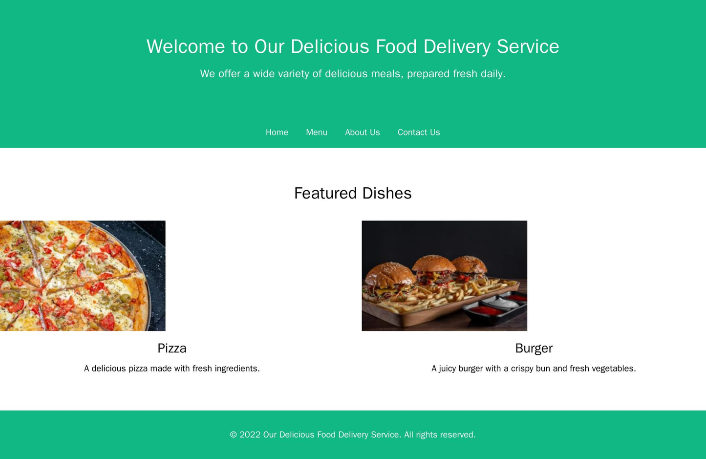 Food Delivery Service: A clean and modern design with a large header image of a delicious meal, navigation menu at the t Web Template 1471