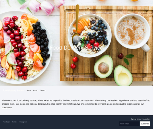 Food Delivery Service: A vibrant and colorful design with a large, appetizing image of a meal at the top, a centered log Web Template 157