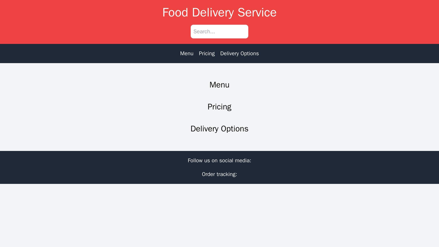 Food Delivery Service: A design with a warm color palette, a centered logo, a search bar at the top, a horizontal naviga Web Template 1627