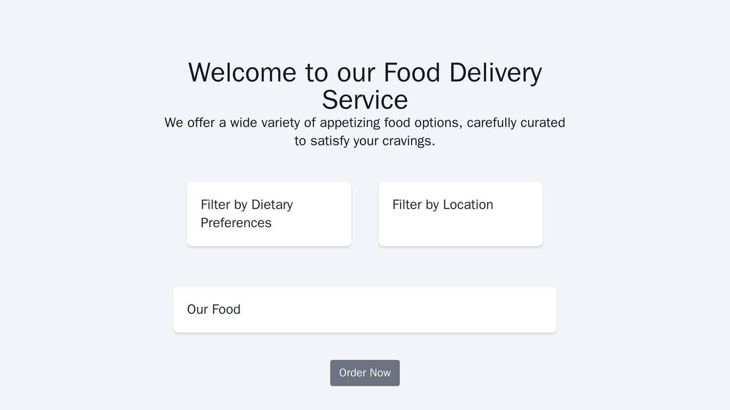 Food Delivery Service: A warm, inviting layout with appetizing food images arranged in a grid and an option to filter ba Web Template 345