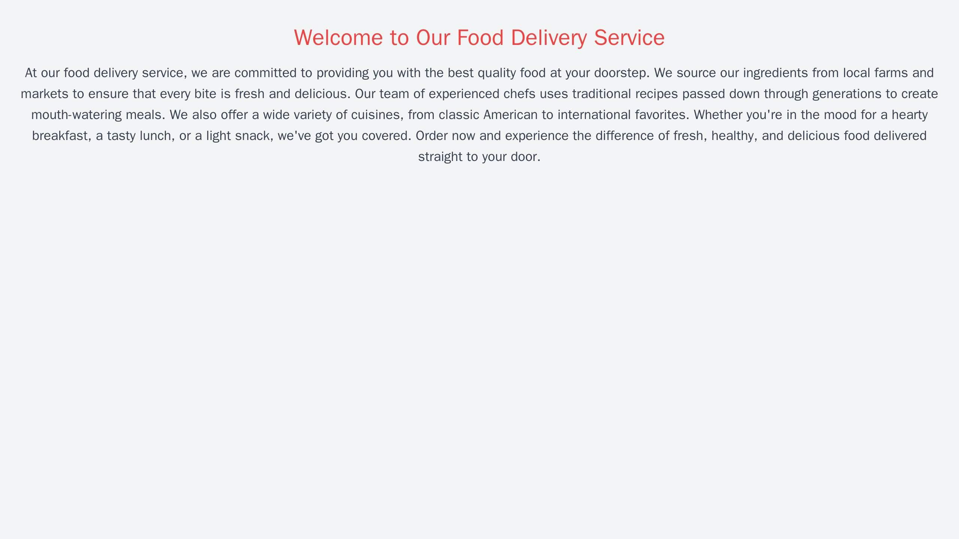 Food Delivery Service: A vibrant layout with a full-width header image of a delicious meal. The logo is placed at the to Web Template 353