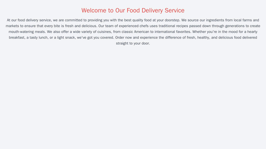 Food Delivery Service: A vibrant layout with a full-width header image of a delicious meal. The logo is placed at the to Web Template 353