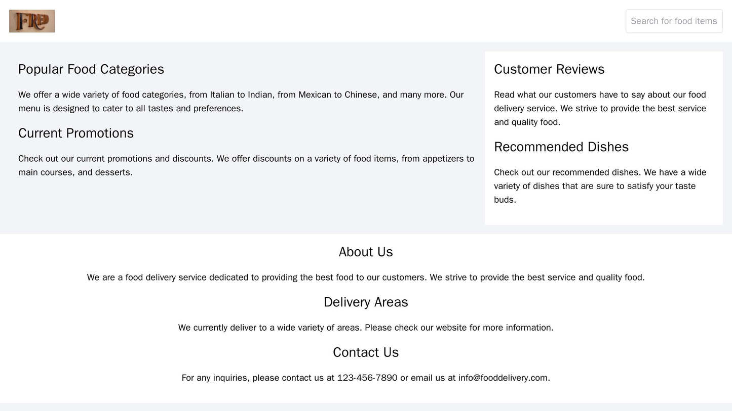 Food Delivery Service: A clean and minimalistic layout with a logo on the top left and a search bar for food items. The  Web Template 39