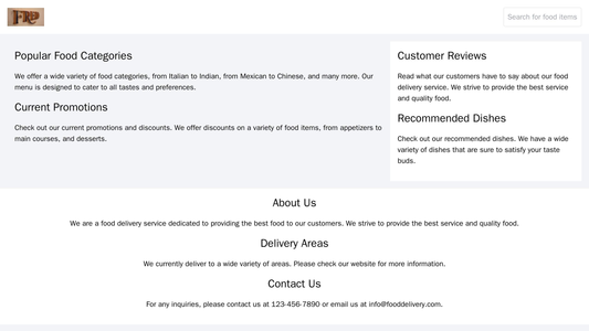 Food Delivery Service: A clean and minimalistic layout with a logo on the top left and a search bar for food items. The  Web Template 39