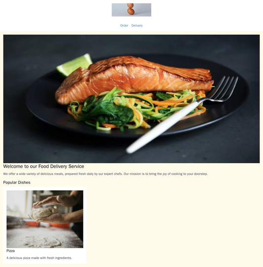 Food Delivery Service: A mobile-friendly design featuring a large, center-aligned logo and a simple, sticky menu with qu Web Template 392