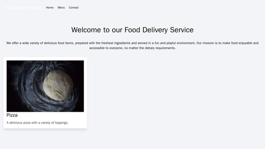 Food Delivery Service: A vibrant and playful design with a large, centered food photo, a menu bar at the top, and a grid Web Template 52