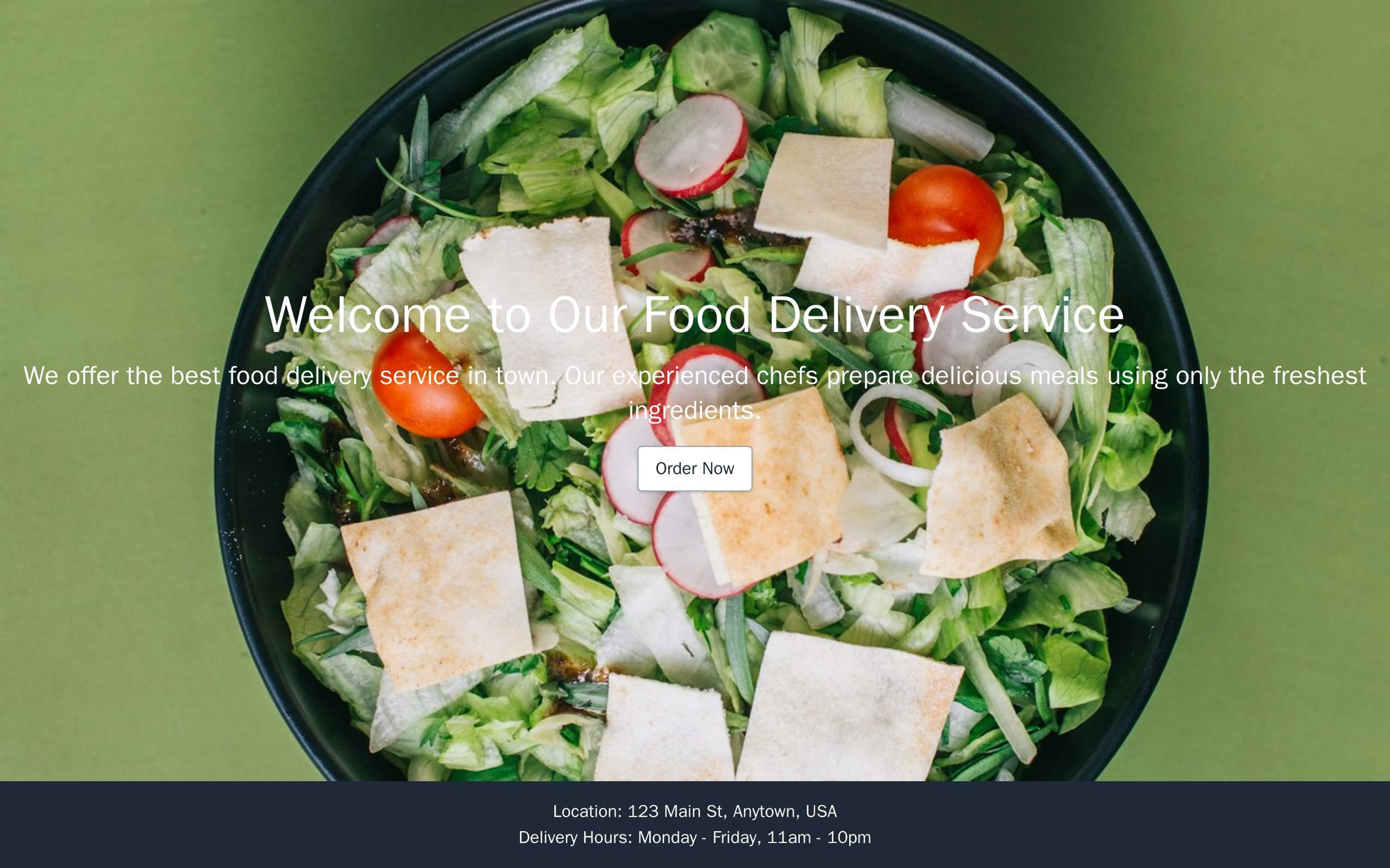 Food Delivery Service: A warm and inviting design with a large and appetizing food image as the background, a clear call Web Template 684