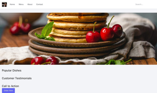 Food Delivery Service Website: A left-aligned header with a logo, navigation menu, and a search bar. A hero image displa Web Template 1853