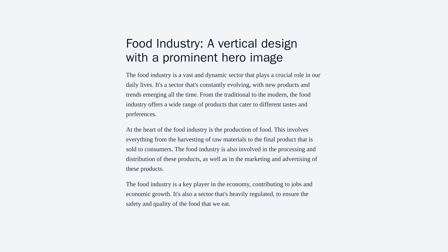 Food Industry: A vertical design with a prominent hero image and a menu with large, colorful icons. A full-width call-to Web Template 1923