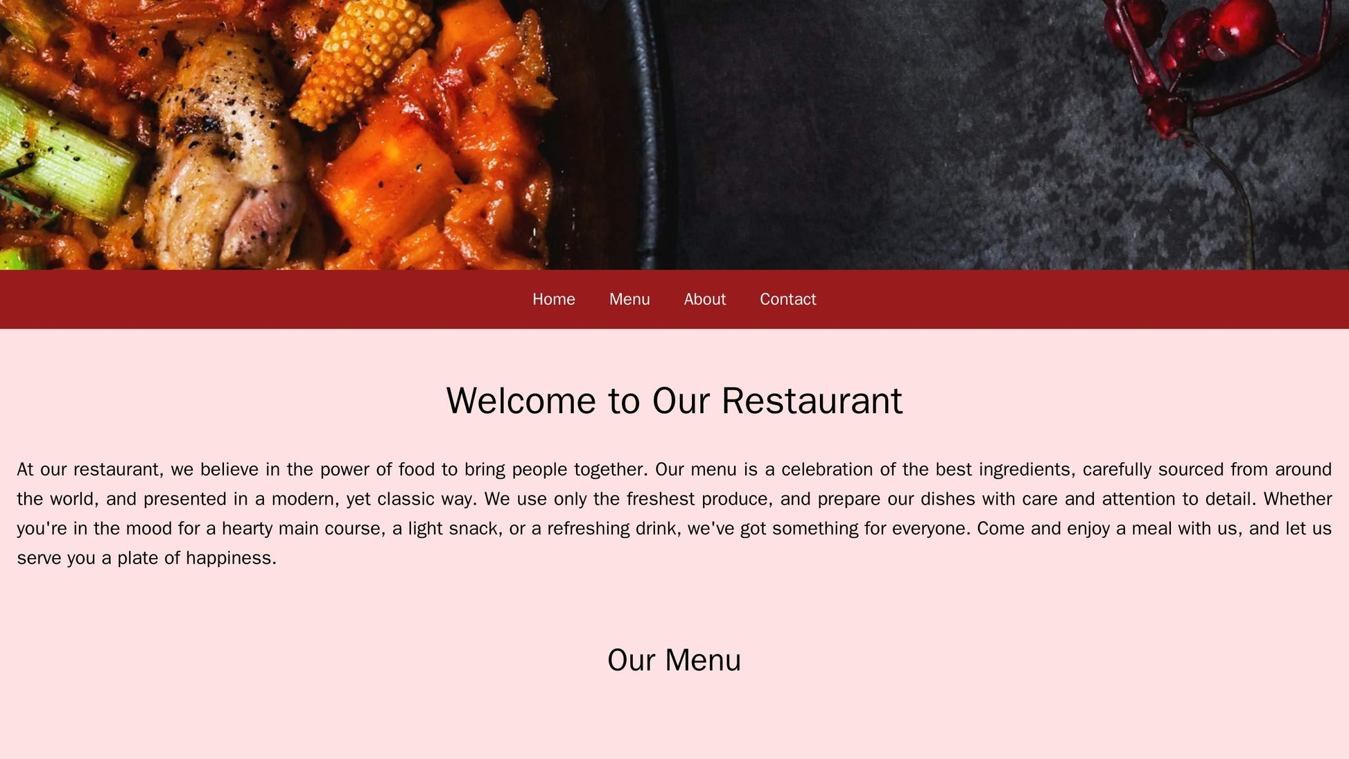 Food Restaurant: A warm and inviting design with a full-width hero image of a mouth-watering dish, a horizontal navigati Web Template 455