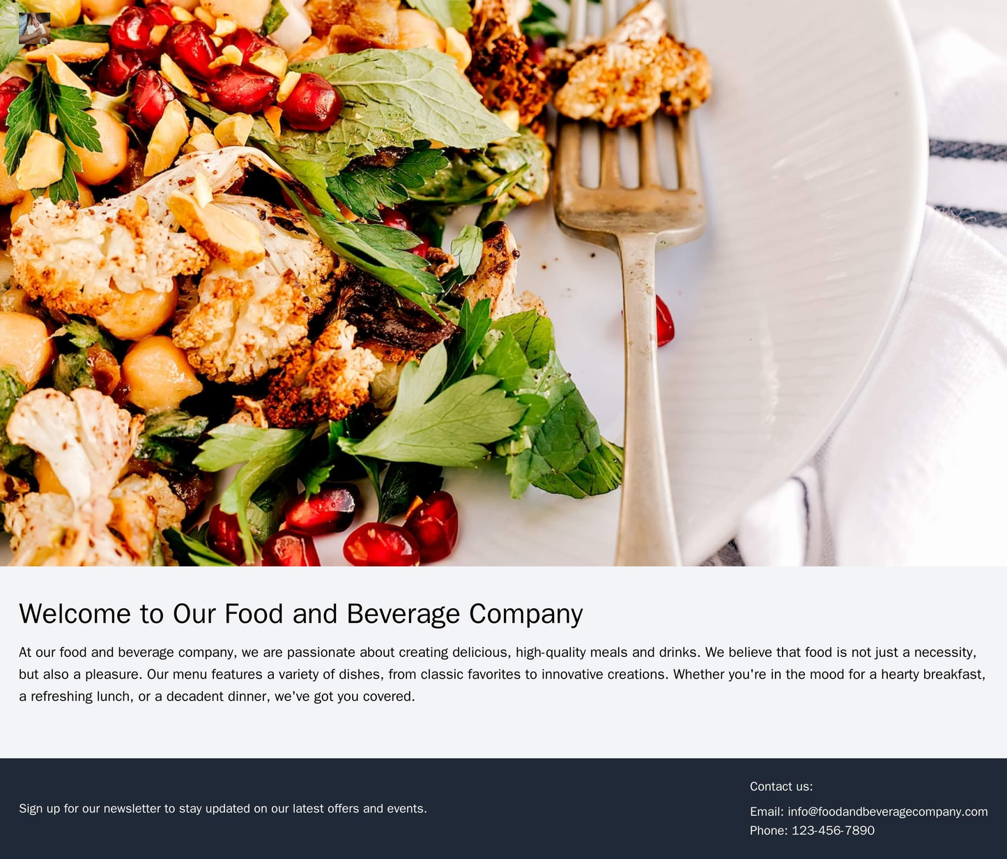 Food and Beverage Company: A mouth-watering design featuring a horizontal layout with a large background image of a gour Web Template 1616