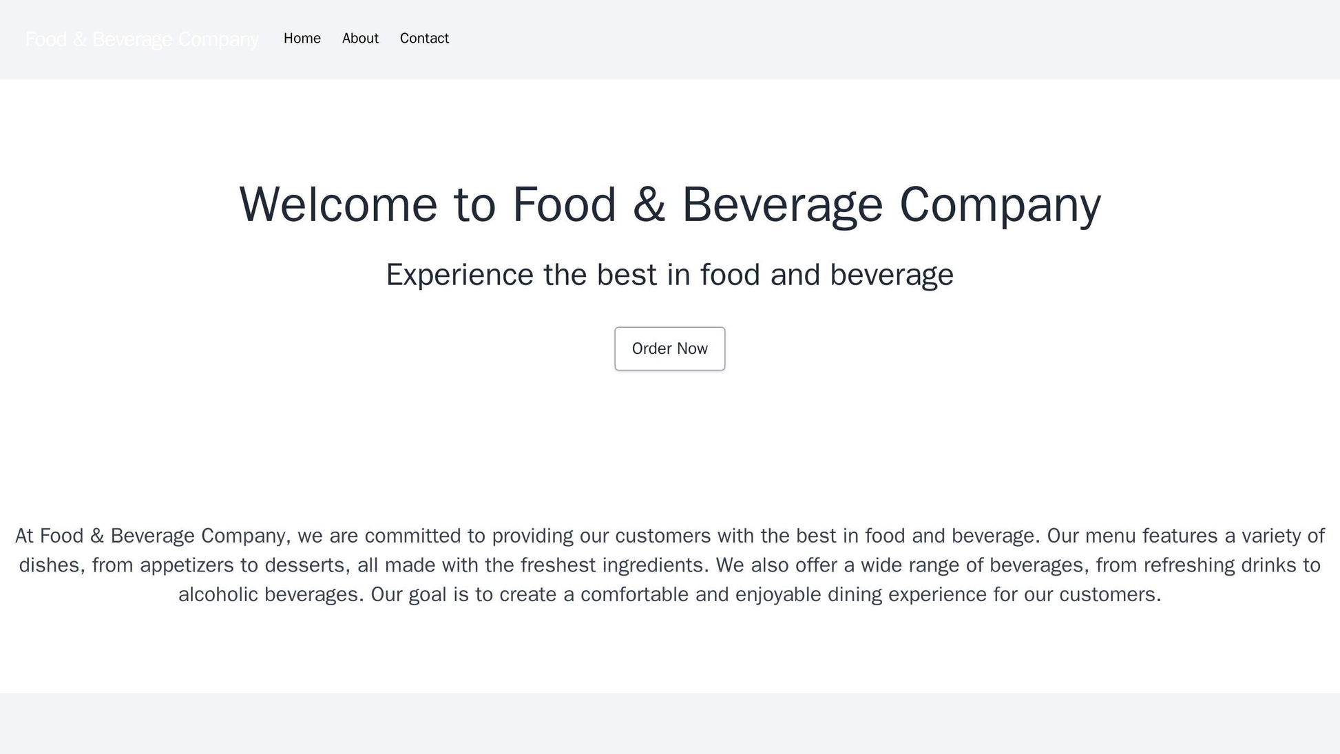 Food and Beverage Company: A tempting design with a large, mouth-watering hero image, a top navigation menu with links t Web Template 570