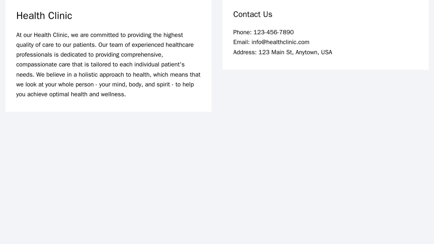 Health Clinic: A professional and clean layout with a centrally positioned logo and important information, a left sideba Web Template 772
