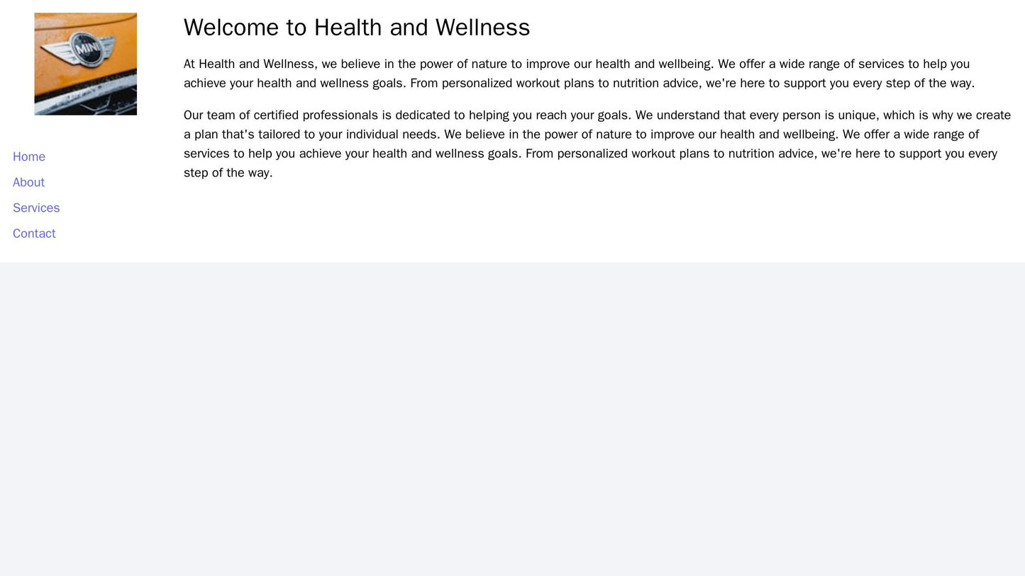 Health and Wellness: A calming and informative design that features a centered logo and a sleek, vertical navigation bar Web Template 1023