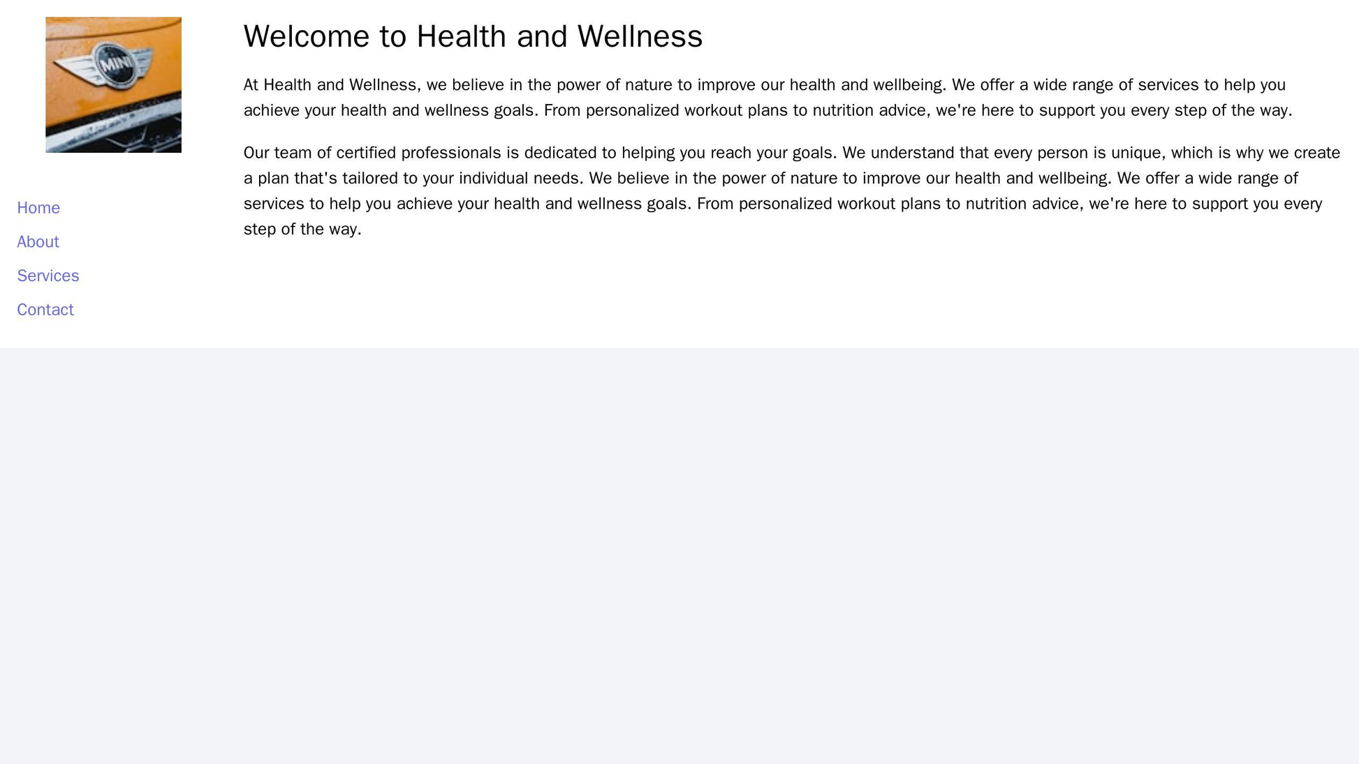 Health and Wellness: A calming and informative design that features a centered logo and a sleek, vertical navigation bar Web Template 1023