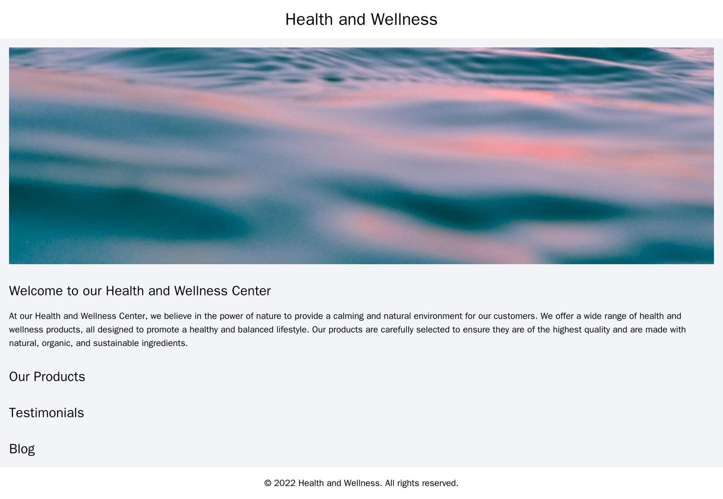 Health and Wellness: A calming and natural design with a central image of a beautiful natural setting, a slideshow displ Web Template 687