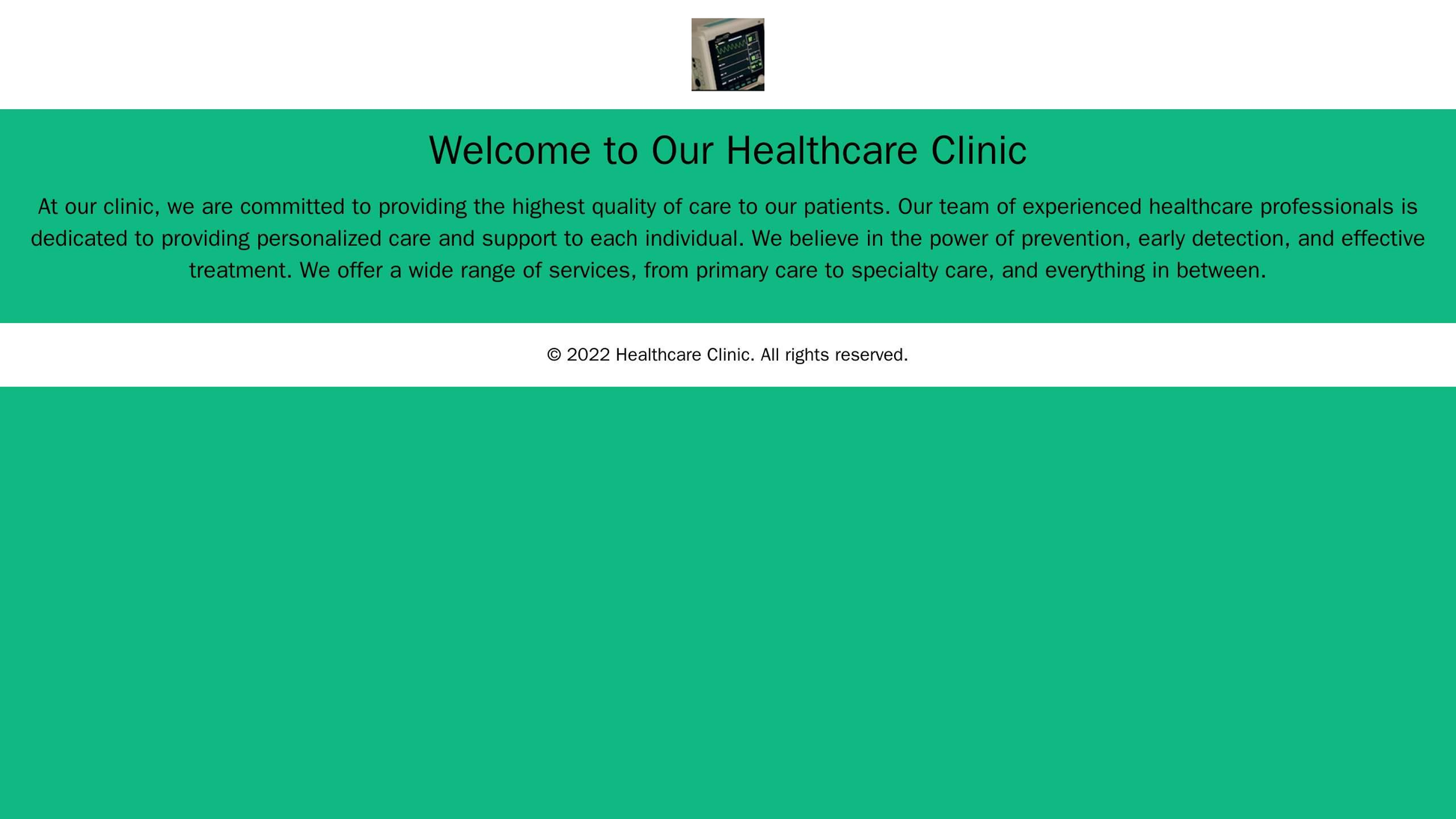 Healthcare Clinic: A centrally-aligned logo and a green color palette create a calming and inviting effect. A horizontal Web Template 1912