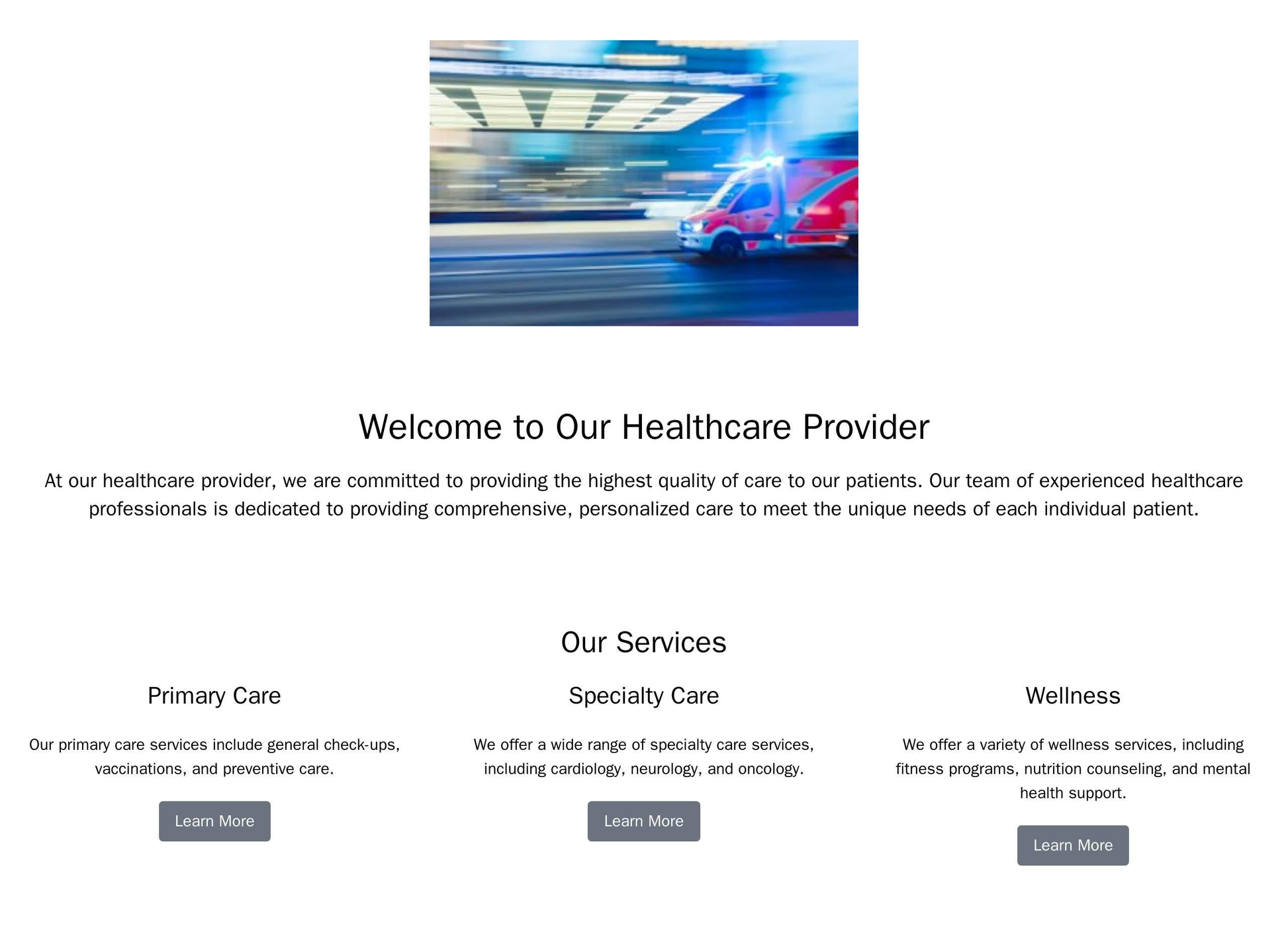 Healthcare Provider: A clean and professional design with a centered, easy-to-read logo, a comprehensive services sectio Web Template 1458