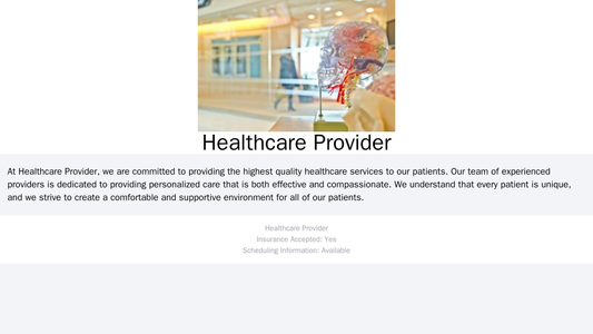 Healthcare Provider: A calming design with aheader featuring a soothing image and the provider's logo. A footer with com Web Template 748