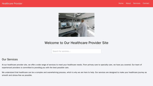 Healthcare Provider Site: A simple layout with a navigation bar at the top, a centered logo above a large search bar. Th Web Template 973