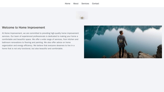 Home Improvement: A design that presents a horizontal menu bar at the top, a centered logo, and a split-screen layout wi Web Template 602