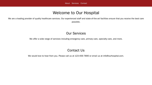 Hospital: A clear, calming color palette with a horizontal, white navigation bar containing links to various sections. A Web Template 713