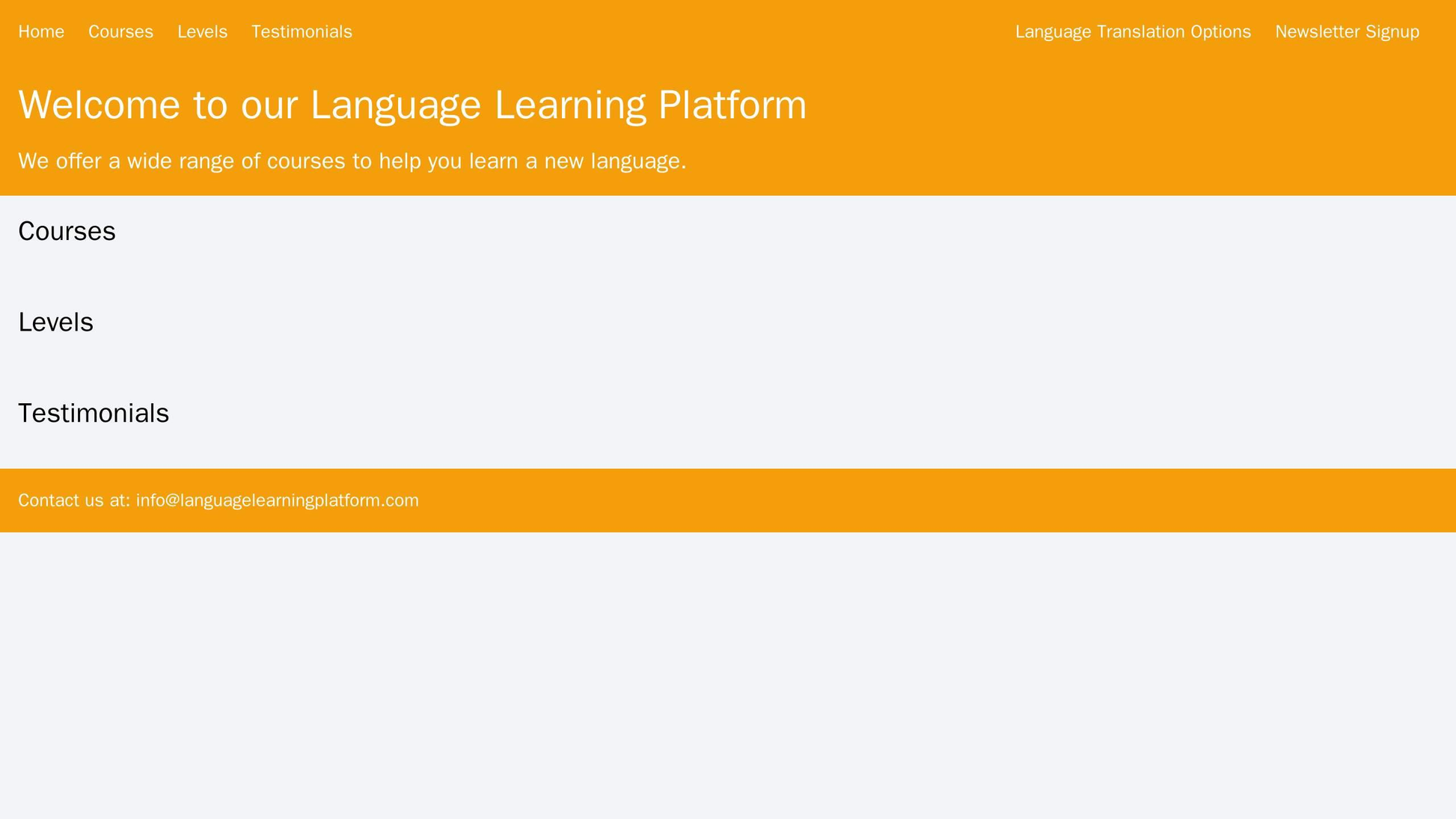 Language Learning Platform: A design with a large hero section, a navigation menu at the top, sections for Courses, Leve Web Template 115