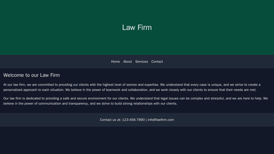 Law Firm: A traditional layout with a centered logo, a navbar with drop-down menus, and a footer with contact informatio Web Template 1314