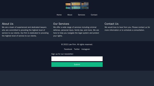 Law Firm: A professional design with a dark color scheme, a large and centered logo, a left-aligned menu bar, and a thre Web Template 491