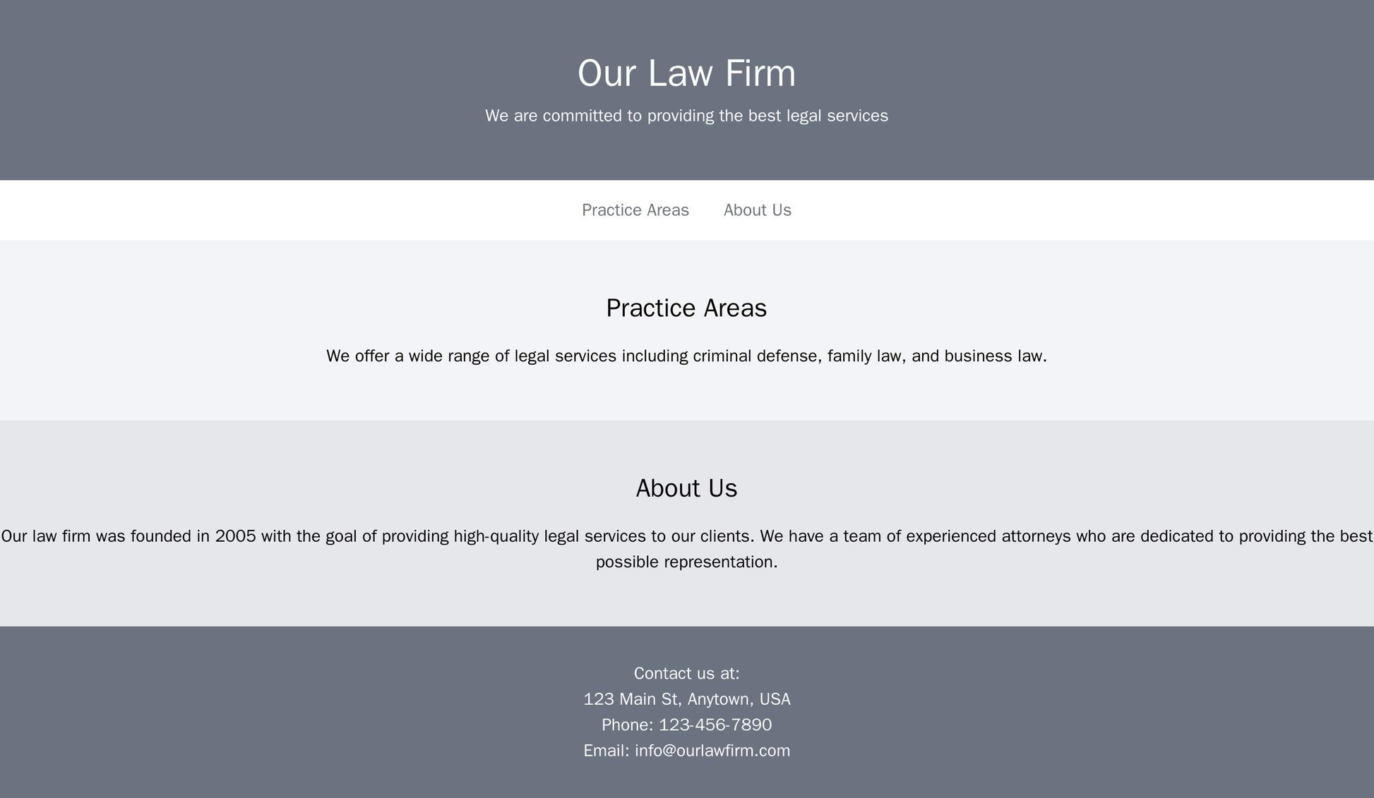 Law Firm Site: A professional design with a prominent header including a tagline, a centered logo, a navigation menu wit Web Template 1119