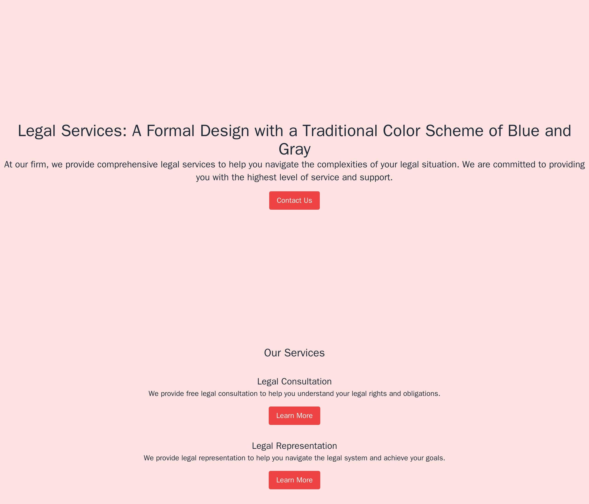 Legal Services: A formal design with a traditional color scheme of blue and gray. The hero area displays a lawyer in act Web Template 428