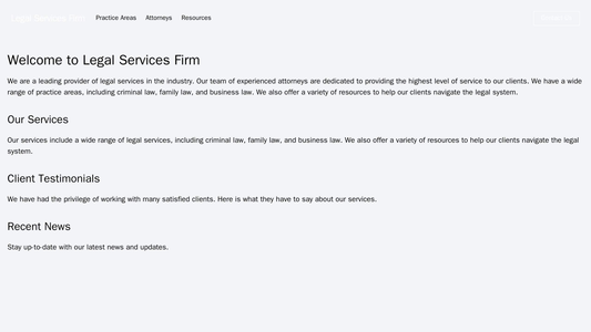 Legal Services Firm: A sophisticated design with the logo and main navigation bar positioned at the top. The main menu i Web Template 44