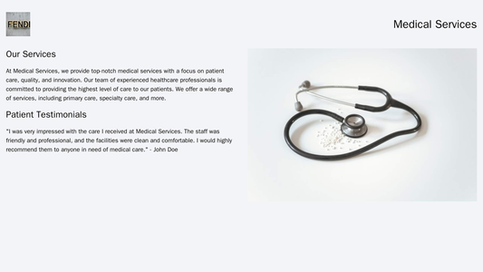 Medical Services: A professional layout with a two-column design, featuring a text-heavy description of the services and Web Template 1368