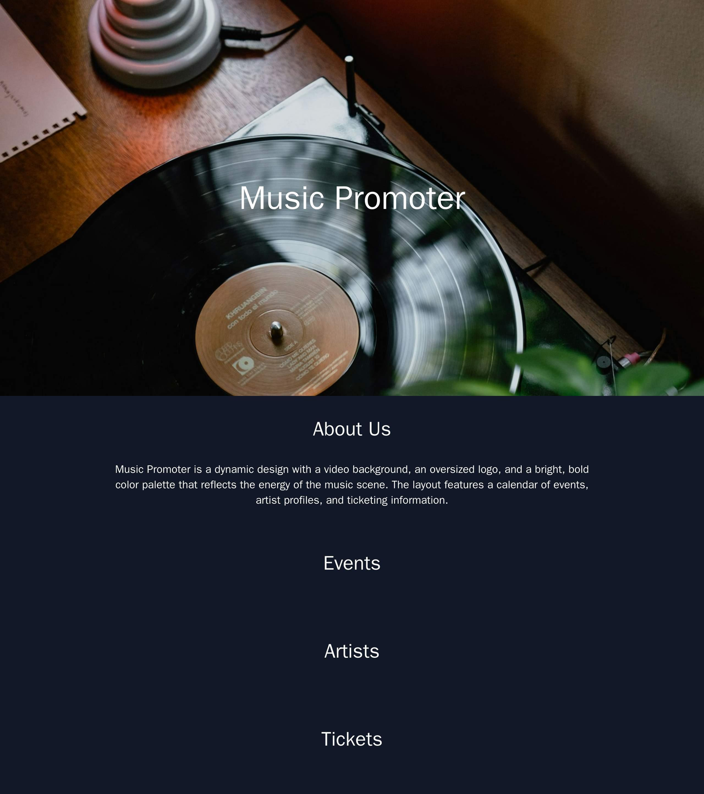 Music Promoter: A dynamic design with a video background, an oversized logo, and a bright, bold color palette that refle Web Template 289