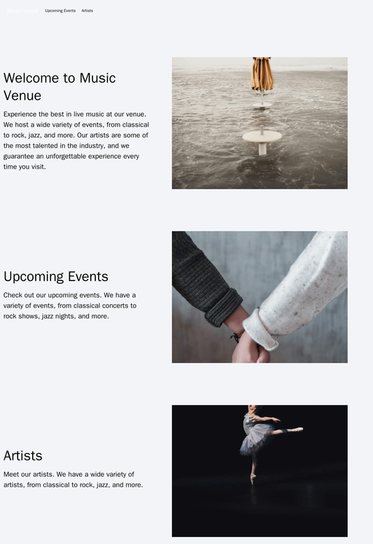 Music Venue: A lively and energetic design with a large, centered image of a live performance, navigational links placed Web Template 550