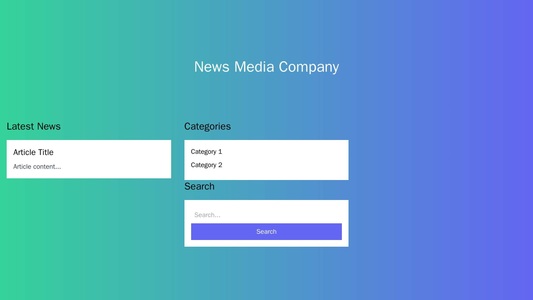 News Media Company: A magazine-style layout with a center-aligned logo, three columns for latest news headlines, and a s Web Template 1041