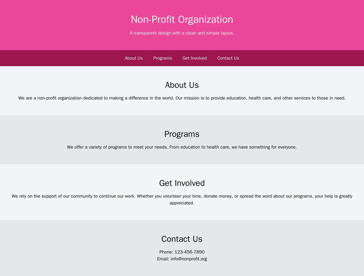 Non-Profit Organization: A transparent design with a clean and simple layout. The logo and tagline are prominently displ Web Template 1547