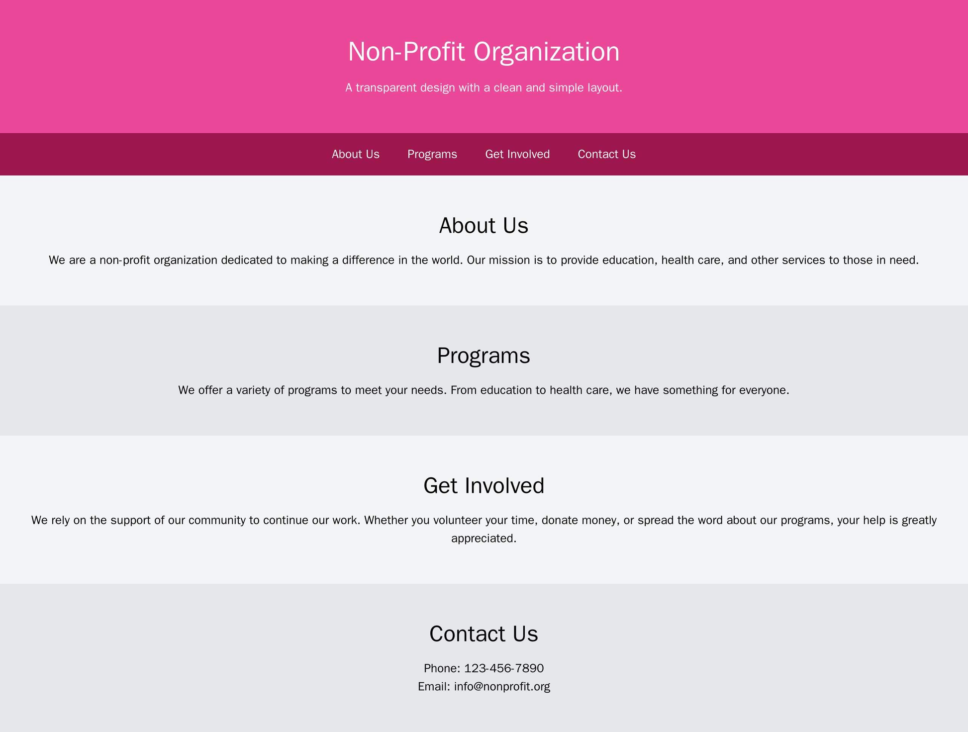 Non-Profit Organization: A transparent design with a clean and simple layout. The logo and tagline are prominently displ Web Template 1547