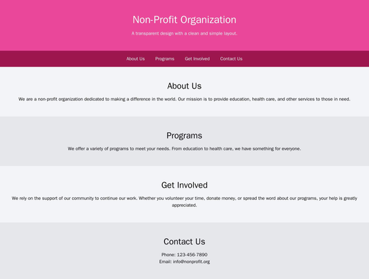 Non-Profit Organization: A transparent design with a clean and simple layout. The logo and tagline are prominently displ Web Template 1547